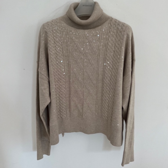 Toboggan Warm Knitted Suit Sweater Skirt Sequins Cable knit Ivory Beige Size XL - Picture 3 of 14